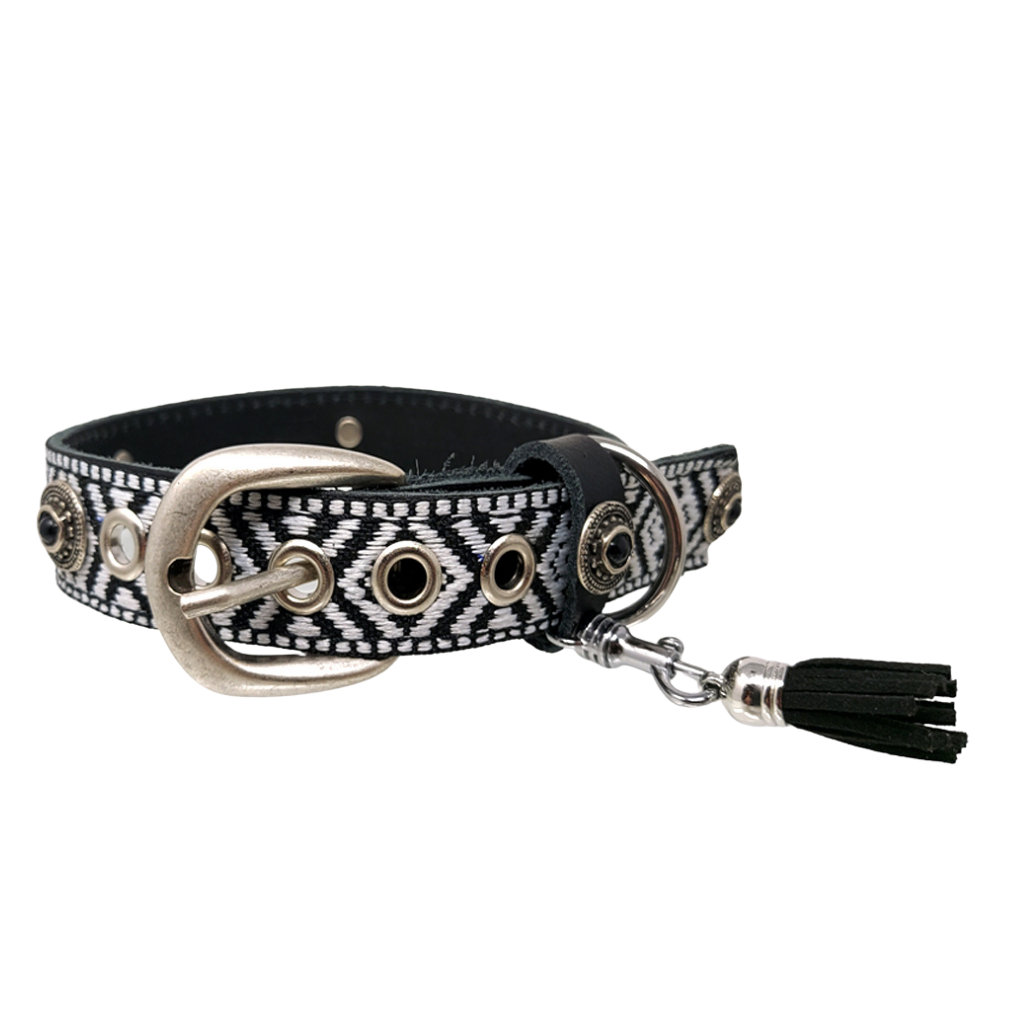 CrazyDogPaul Premium Hundehalsband MEXIKO – Echtes Leder mit edel gewebten Muster