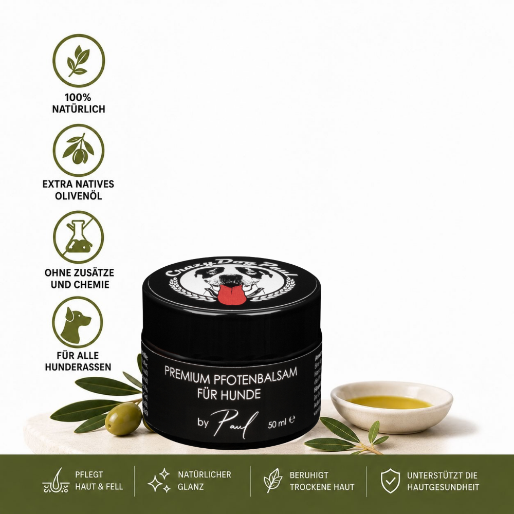 CrazyDogPaul Premium Pfotenbalsam für Hunde gegen Grasmilben & Risse – Natürlicher Pfotenschutz – 50ml