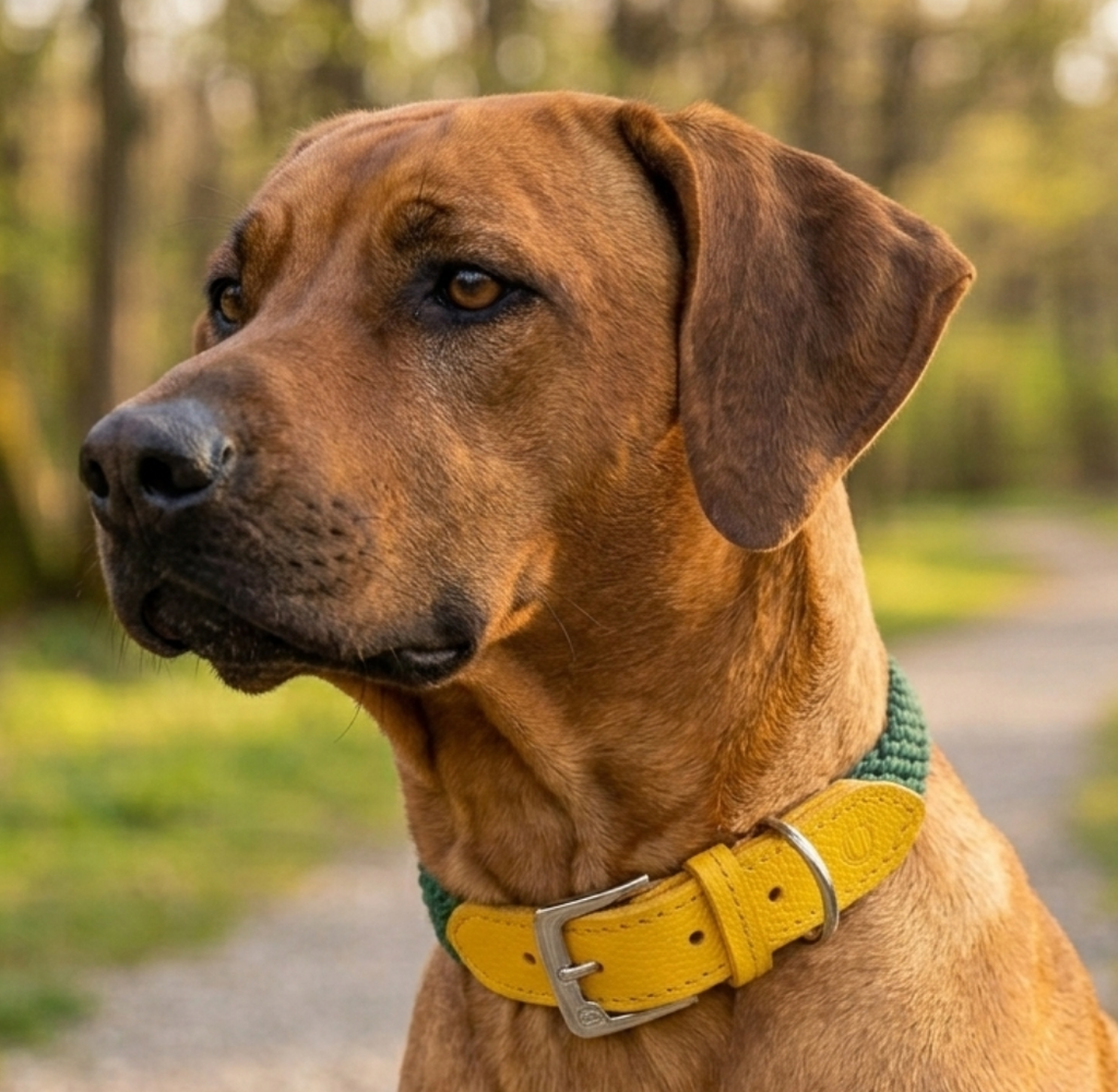 Malucchi Luxus Hundehalsband TREKKER aus Leder & Tau