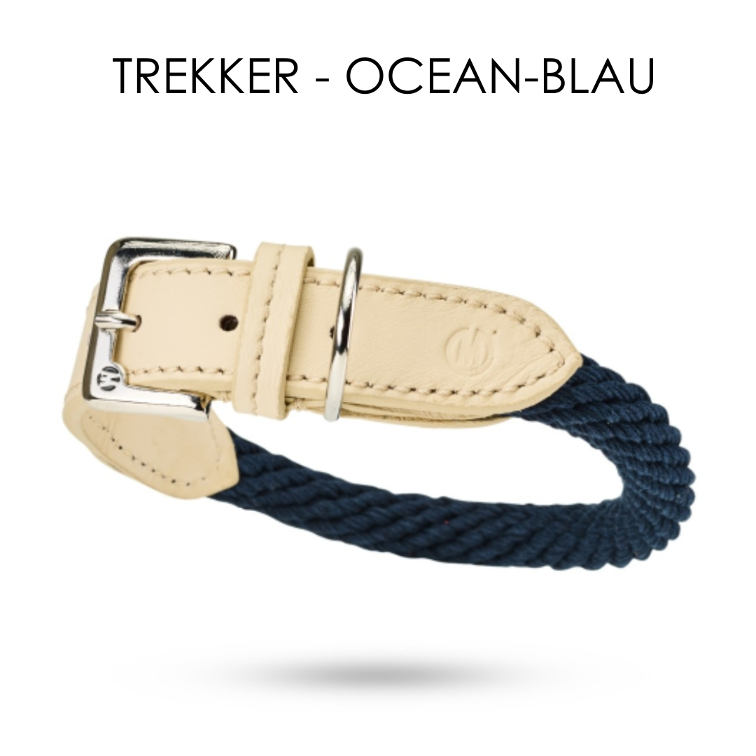Malucchi Luxus Hundehalsband TREKKER aus Leder & Tau
