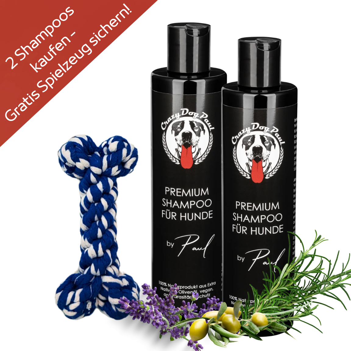 Vorratspack: 2x Premium Hundeshampoo für glänzendes Fell + Gratis Spielzeug