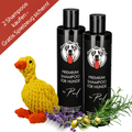 Anti-Geruch Set: 2x Hundeshampoo + Gratis Spielzeug Schnatterente