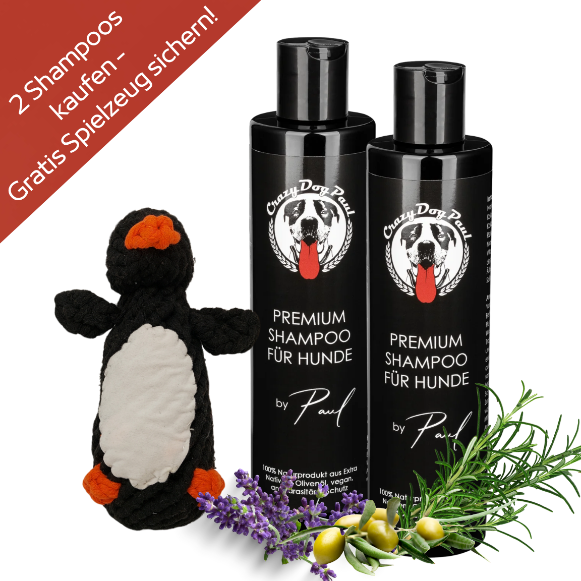 Welpen-Pflegeset: 2x Mildes Shampoo + Gratis Spielzeug