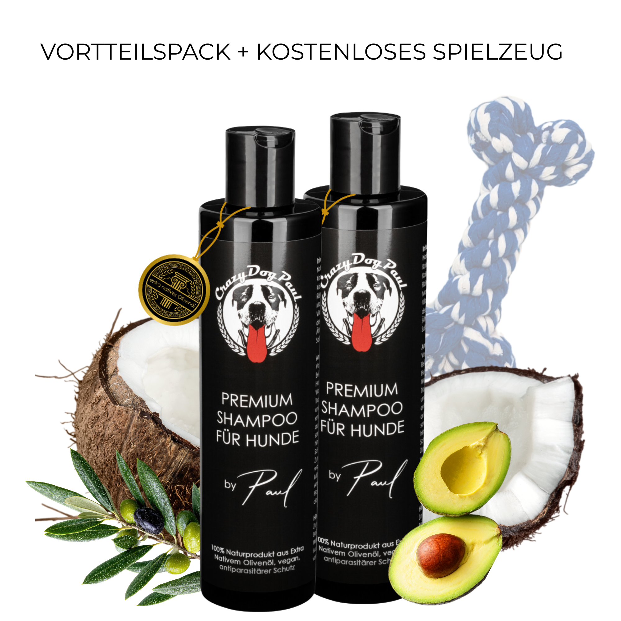 Vorratspack: 2x Premium Hundeshampoo für glänzendes Fell + Gratis Spielzeug