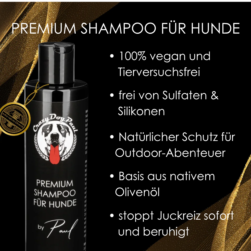 Crazydogpaul Premium Hundeshampoo gegen Juckreiz & Zecken – 100% Natürlich (250ml)