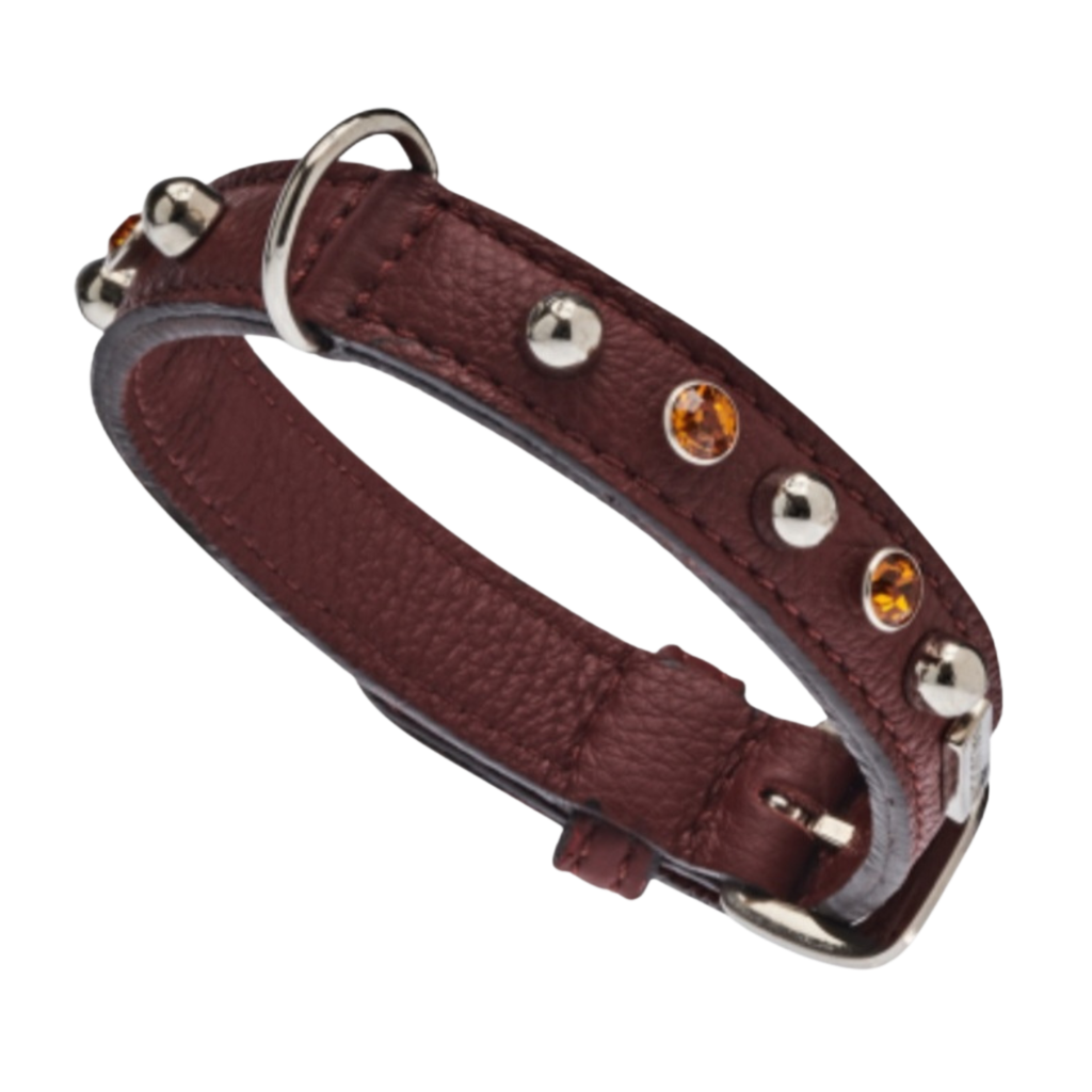 CrazyDogPaul Premium Hundehalsband BRIGHT für kleine Hunde, Breite 2 cm – Luxus-Bullenleder & Swarovski-Steine