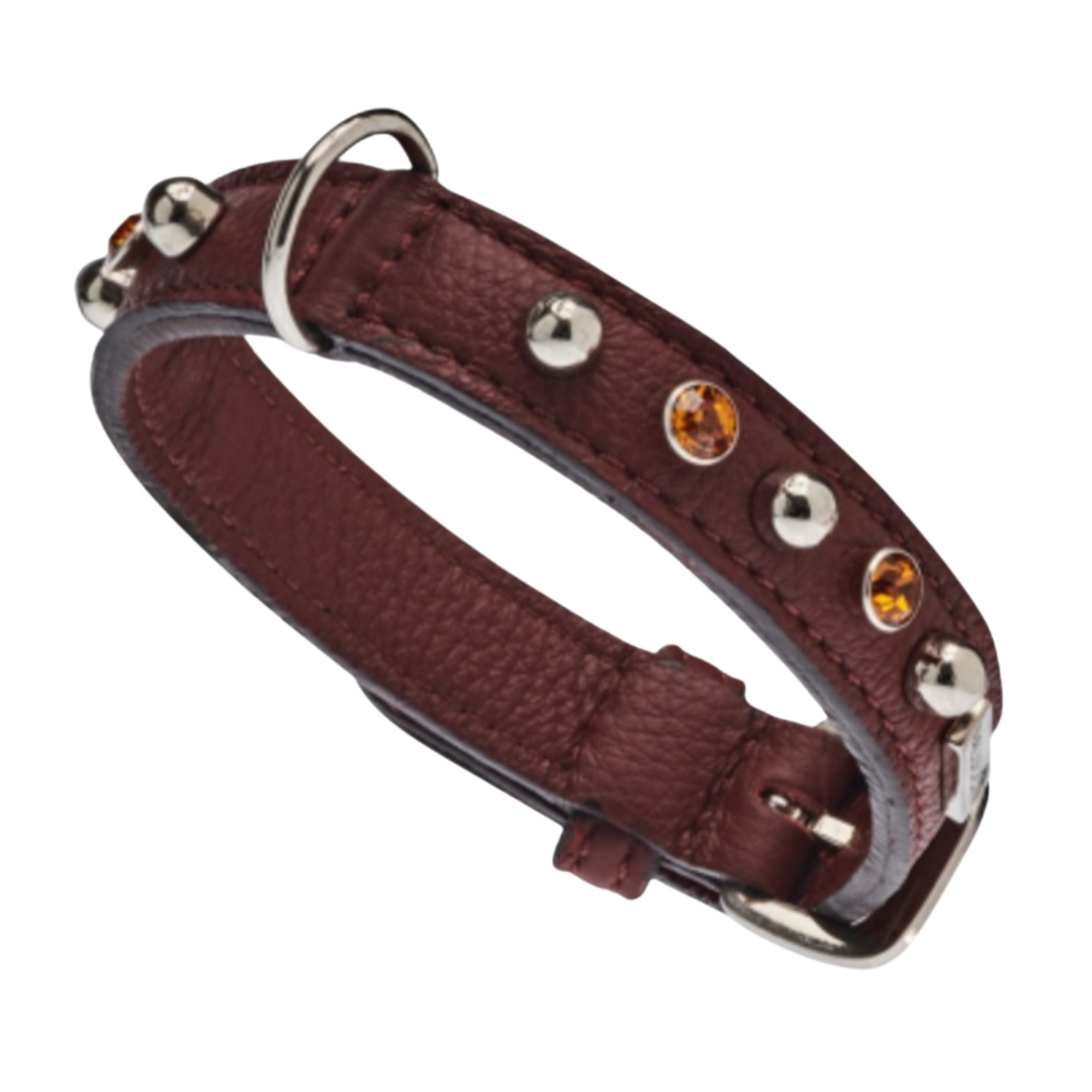 CrazyDogPaul Premium Hundehalsband BRIGHT für kleine Hunde, Breite 2 cm – Luxus-Bullenleder & Swarovski-Steine
