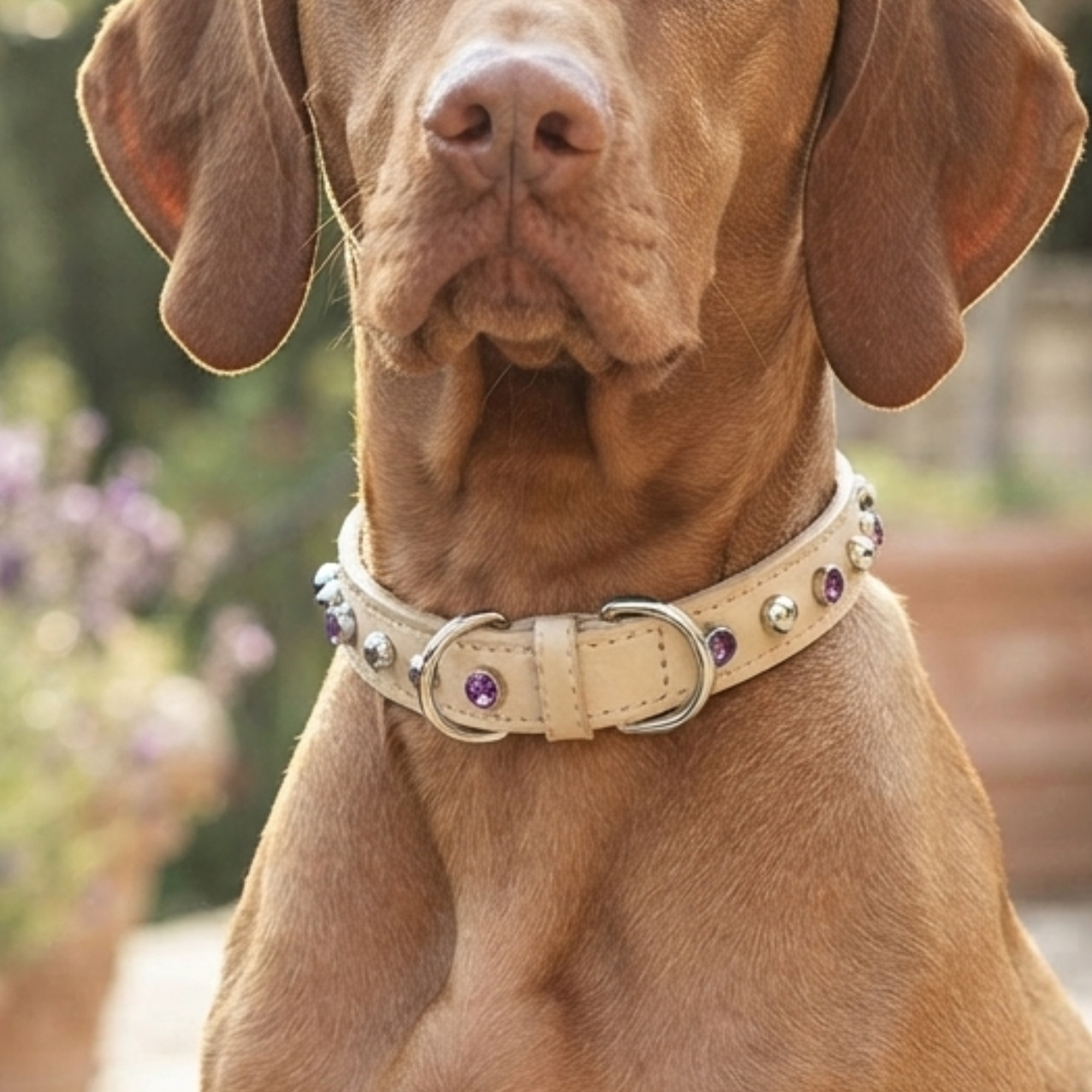 CrazyDogPaul Premium Hundehalsband BRIGHT für kleine Hunde, Breite 2 cm – Luxus-Bullenleder & Swarovski-Steine