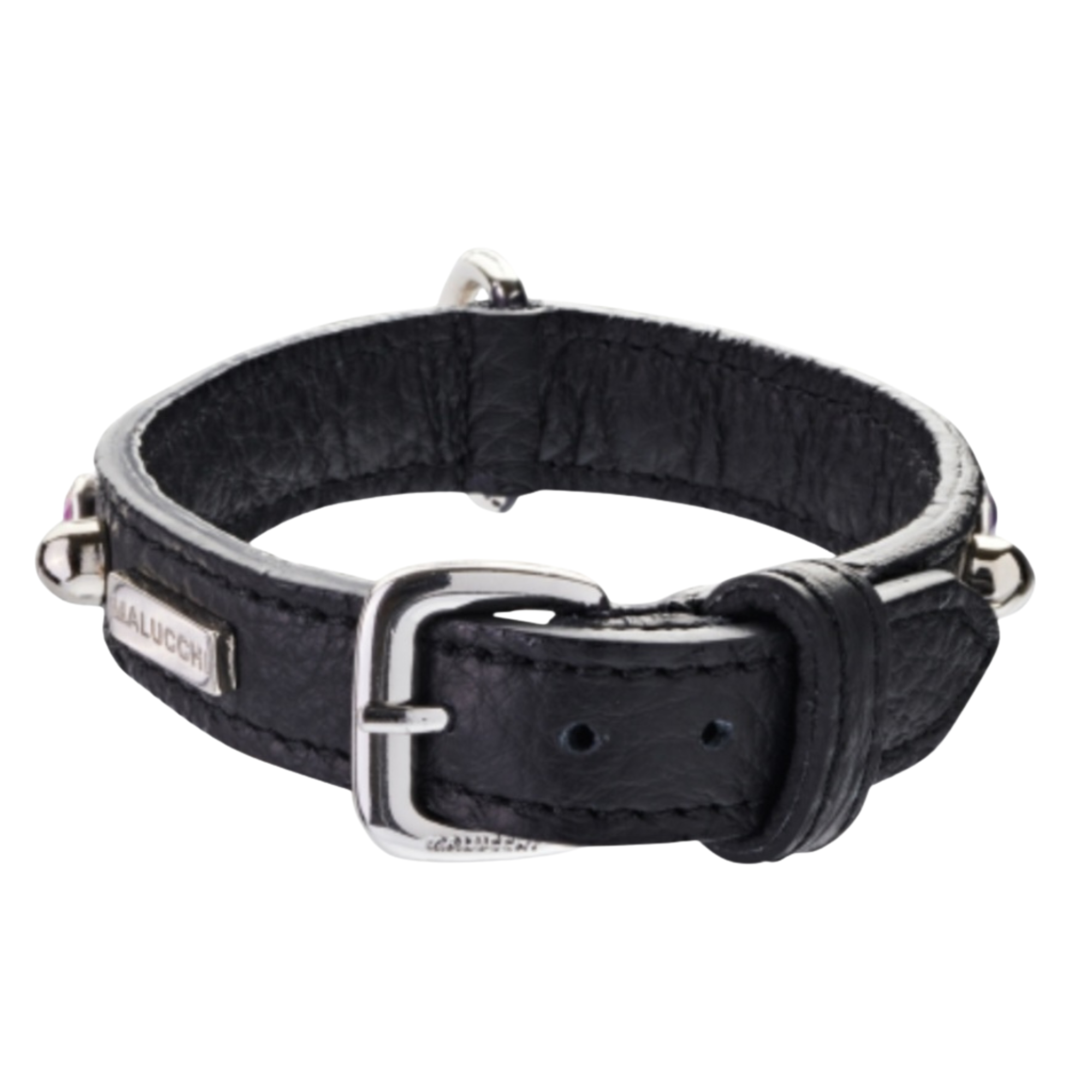 CrazyDogPaul Premium Hundehalsband BRIGHT für kleine Hunde, Breite 2 cm – Luxus-Bullenleder & Swarovski-Steine