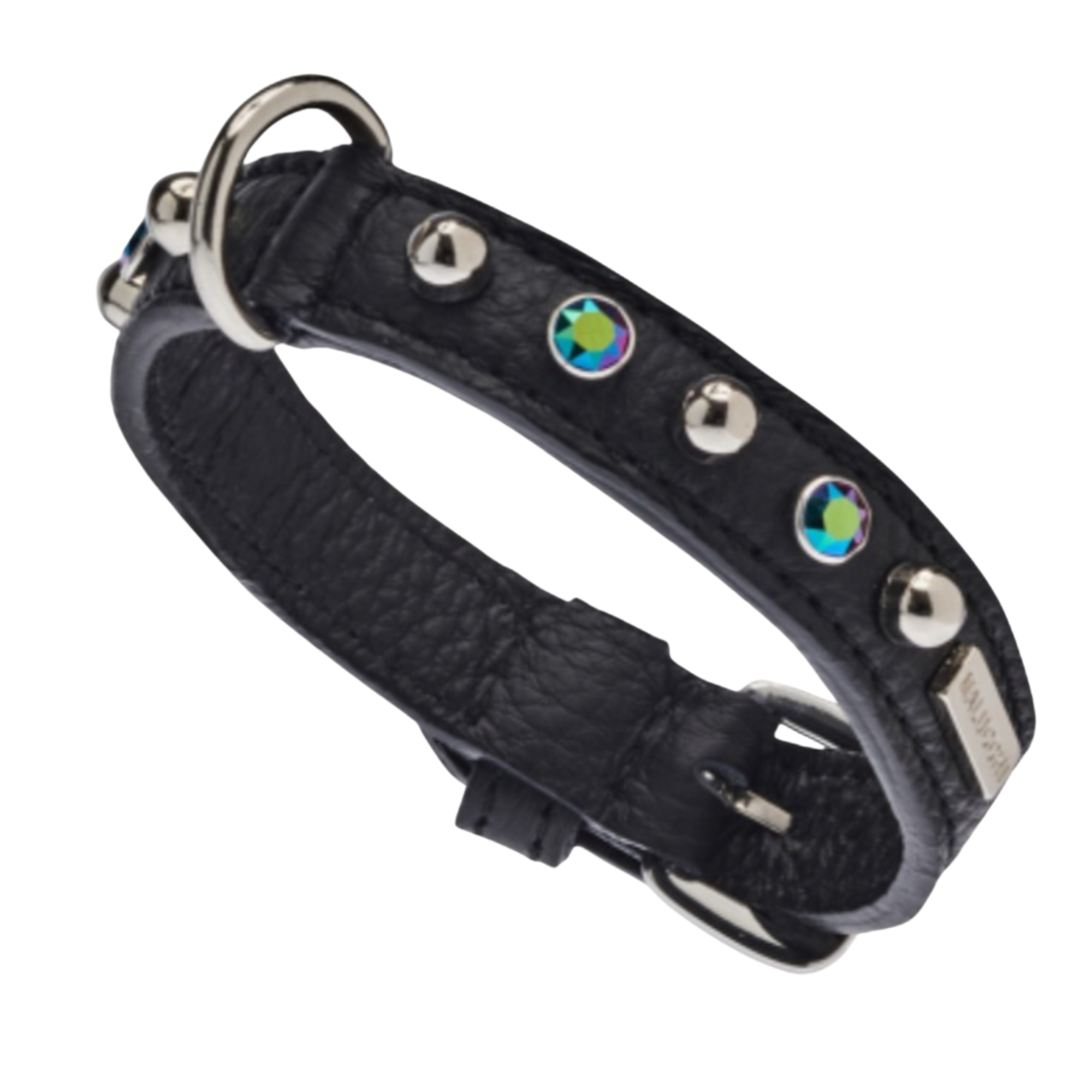 CrazyDogPaul Premium Hundehalsband BRIGHT für kleine Hunde, Breite 2 cm – Luxus-Bullenleder & Swarovski-Steine