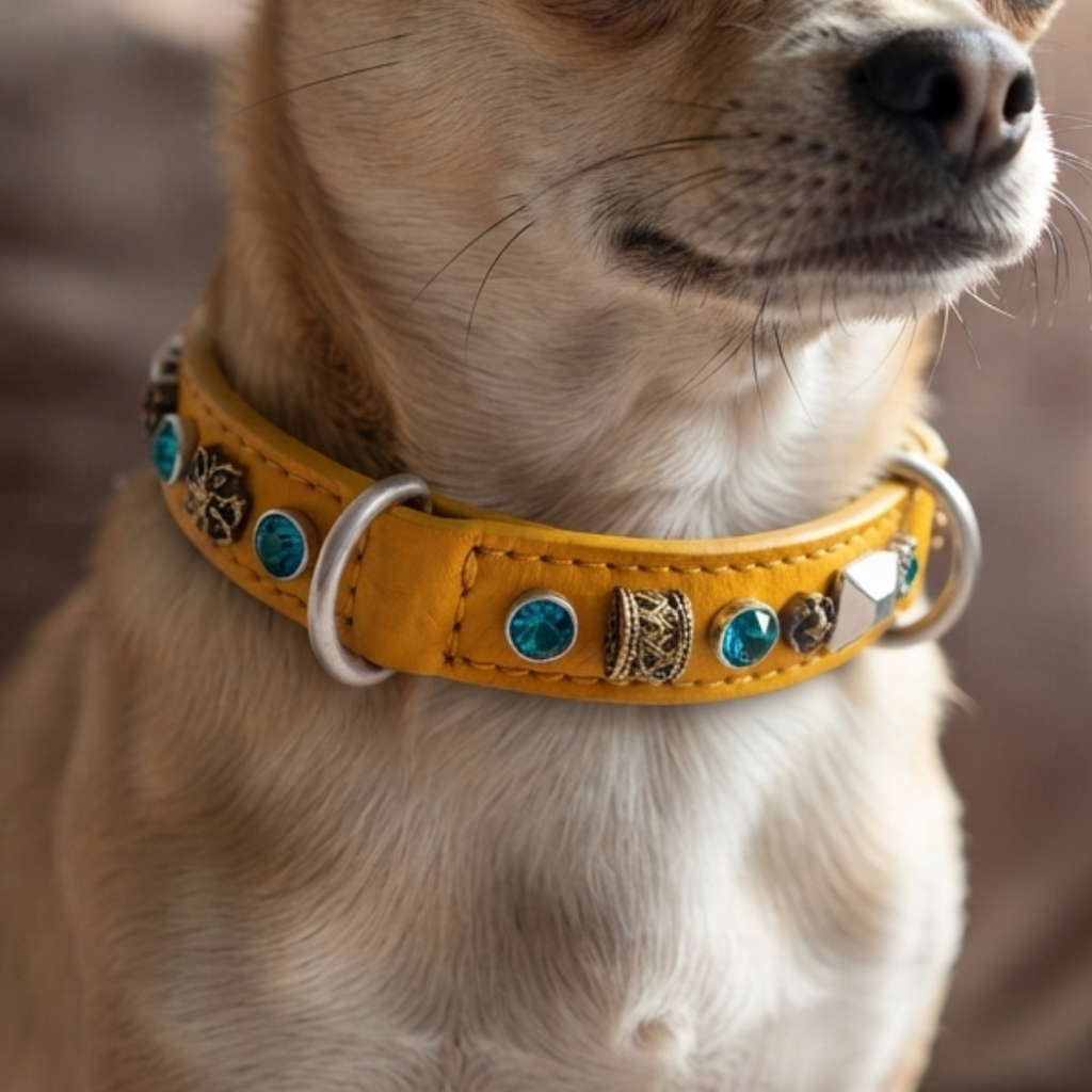 Malucchi Luxus Hundehalsband PETRA – Handgefertigtes Bullenleder & Swarovski | Oberliga für deinen Hund