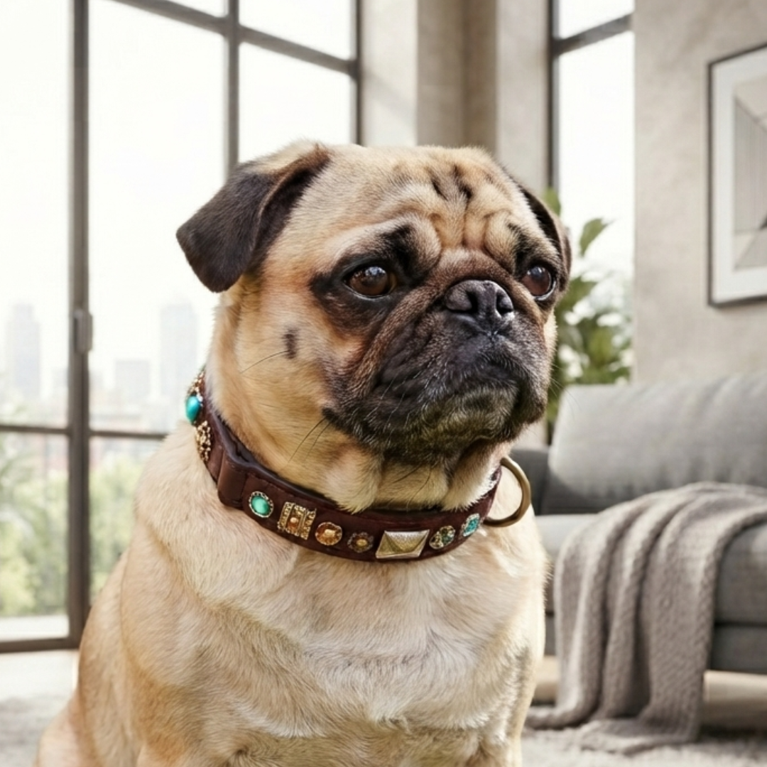 Malucchi Luxus Hundehalsband PETRA – Handgefertigtes Bullenleder & Swarovski | Oberliga für deinen Hund