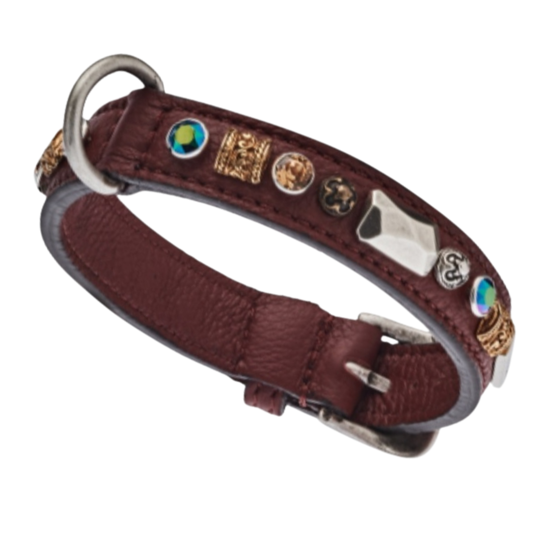 Malucchi Luxus Hundehalsband PETRA – Handgefertigtes Bullenleder & Swarovski | Oberliga für deinen Hund