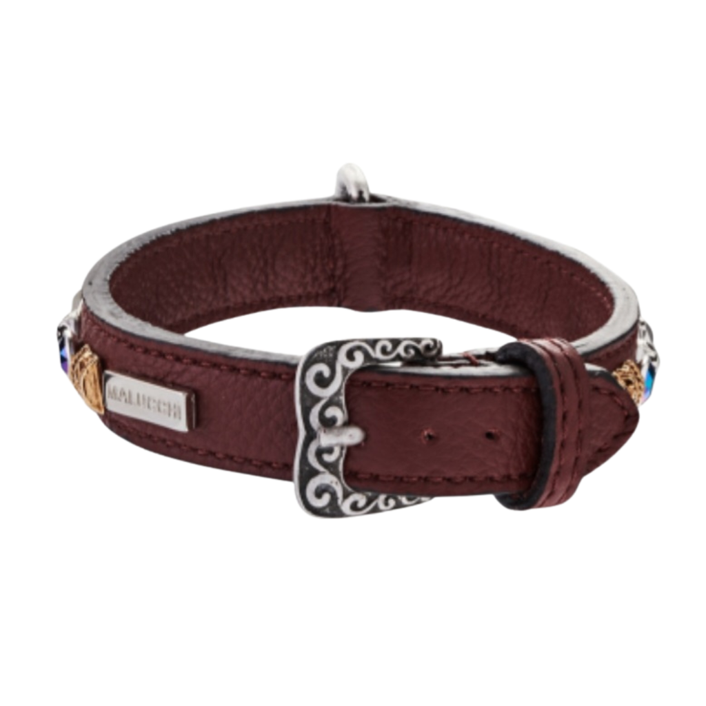 Malucchi Luxus Hundehalsband PETRA – Handgefertigtes Bullenleder & Swarovski | Oberliga für deinen Hund