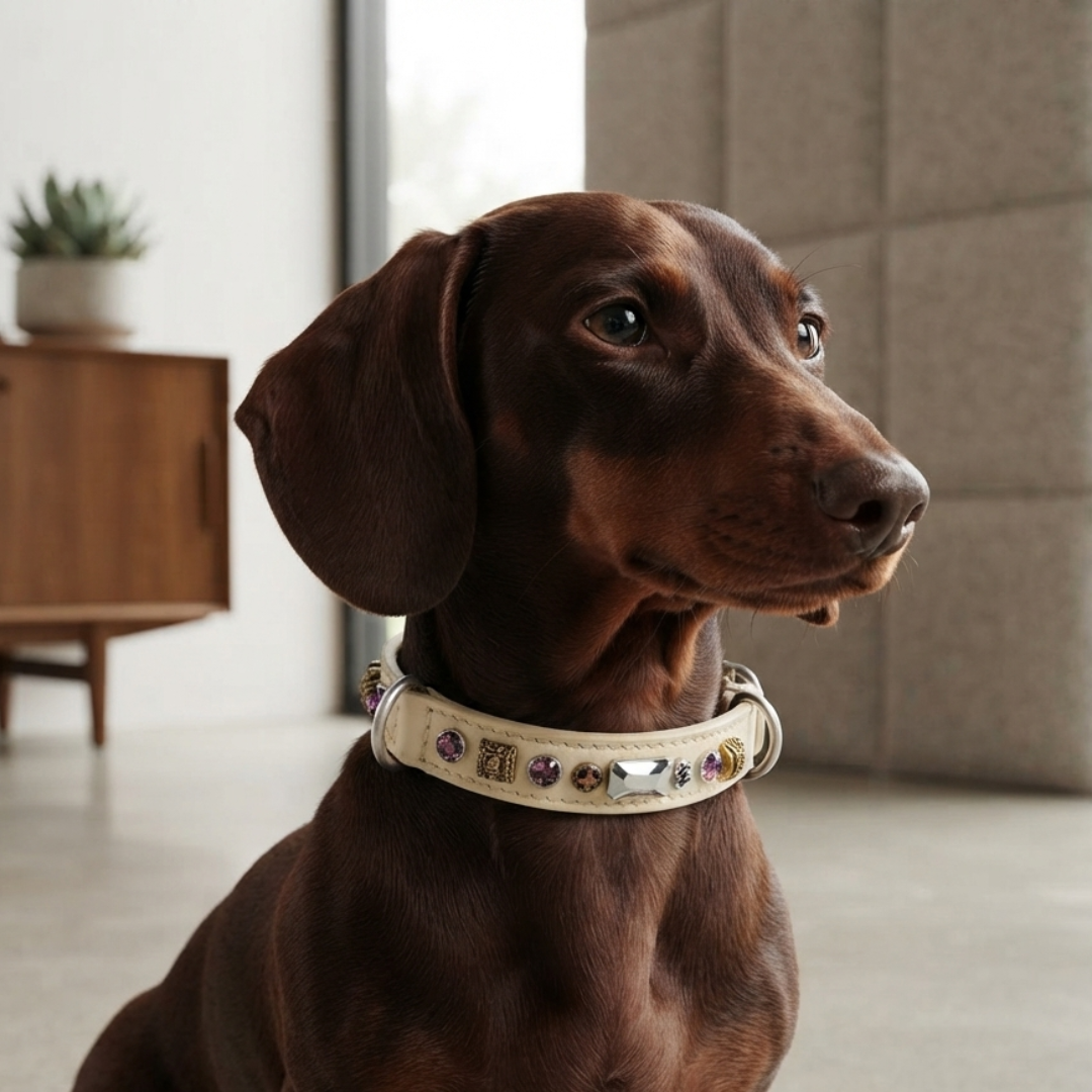 Malucchi Luxus Hundehalsband PETRA – Handgefertigtes Bullenleder & Swarovski | Oberliga für deinen Hund