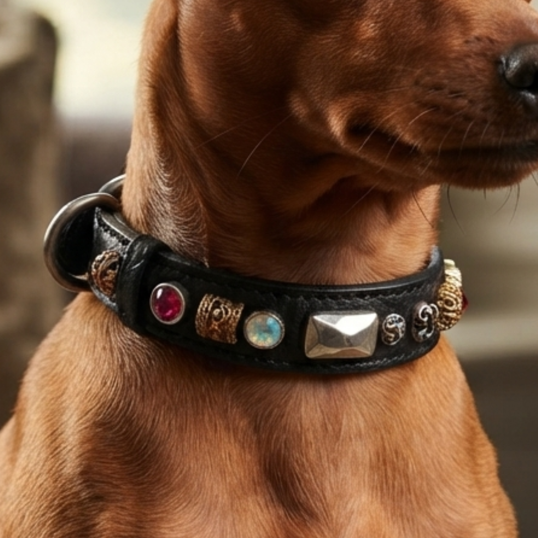 Malucchi Luxus Hundehalsband PETRA – Handgefertigtes Bullenleder & Swarovski | Oberliga für deinen Hund