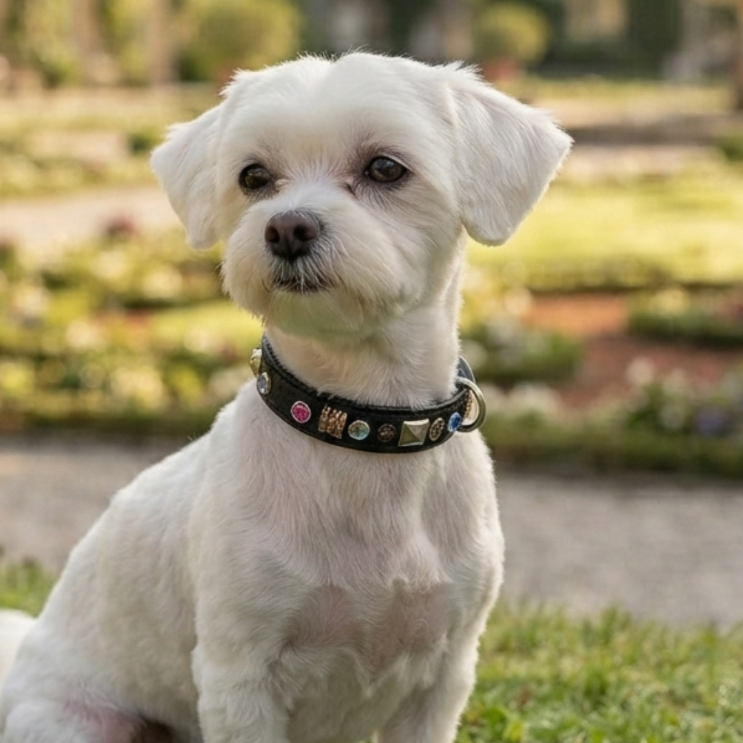 Malucchi Luxus Hundehalsband PETRA – Handgefertigtes Bullenleder & Swarovski | Oberliga für deinen Hund