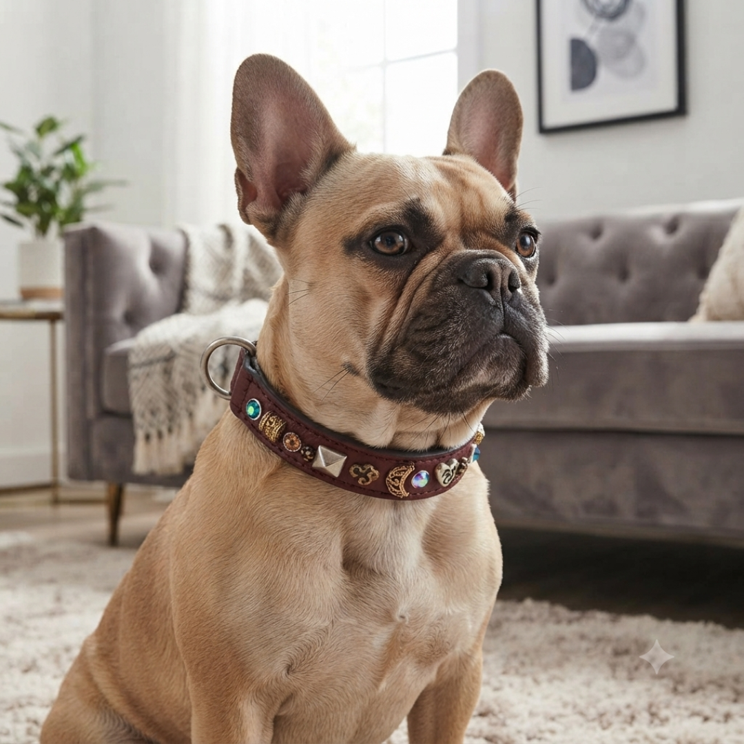 Malucchi Luxus Hundehalsband PETRA – Handgefertigtes Bullenleder & Swarovski | Oberliga für deinen Hund
