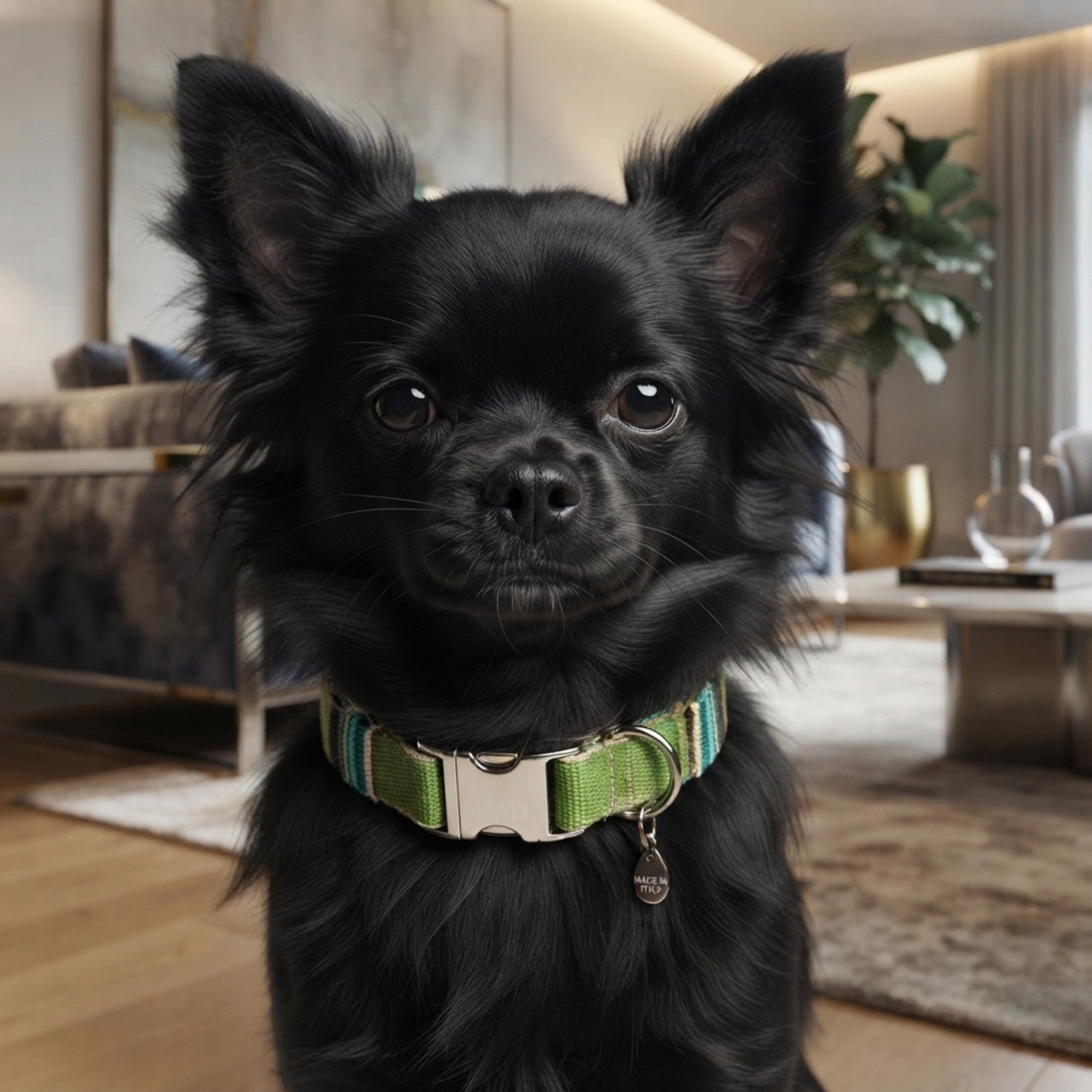 Malucchi Luxus Hundehalsband TRACK in Strepped green - strapazierfähiges Baumwoll Halsband im urbanen Look