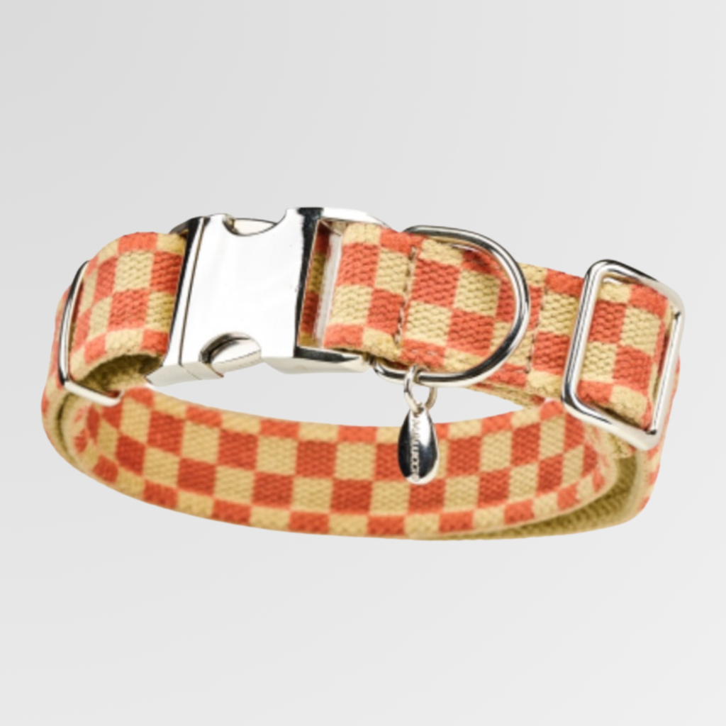 Malucchi Luxus Hundehalsband TRACK in lachsfarbenen Muster - strapazierfähiges Baumwoll Halsband im urbanen Look