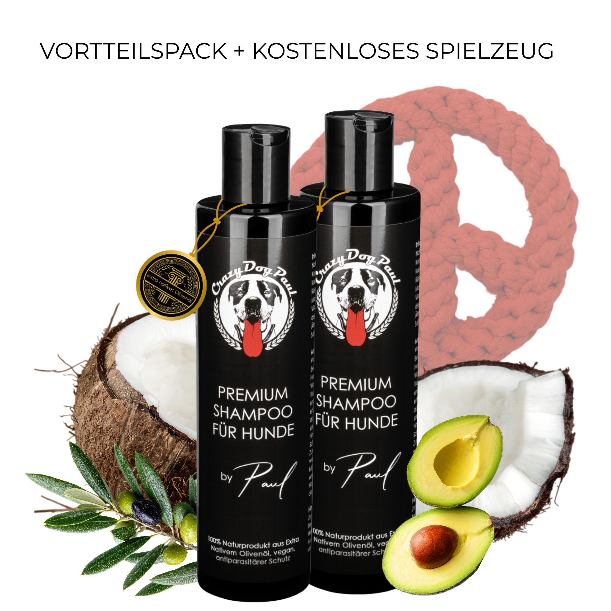 Langhaar-Fellpflege Set: 2x Shampoo + Gratis Zahnputz-Spielzeug