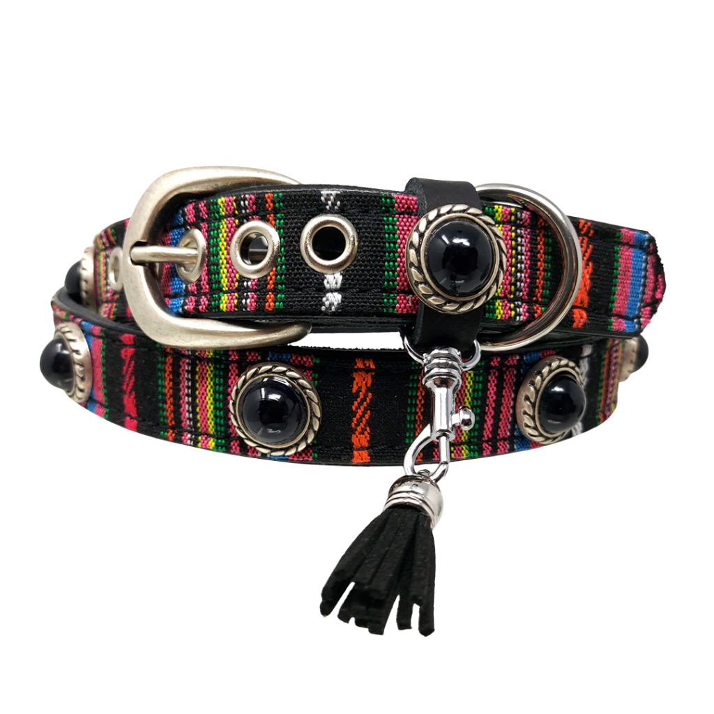 CrazyDogPaul Premium Hundehalsband PERU – Leder im Boho-Stil (2,5 cm), schwarz