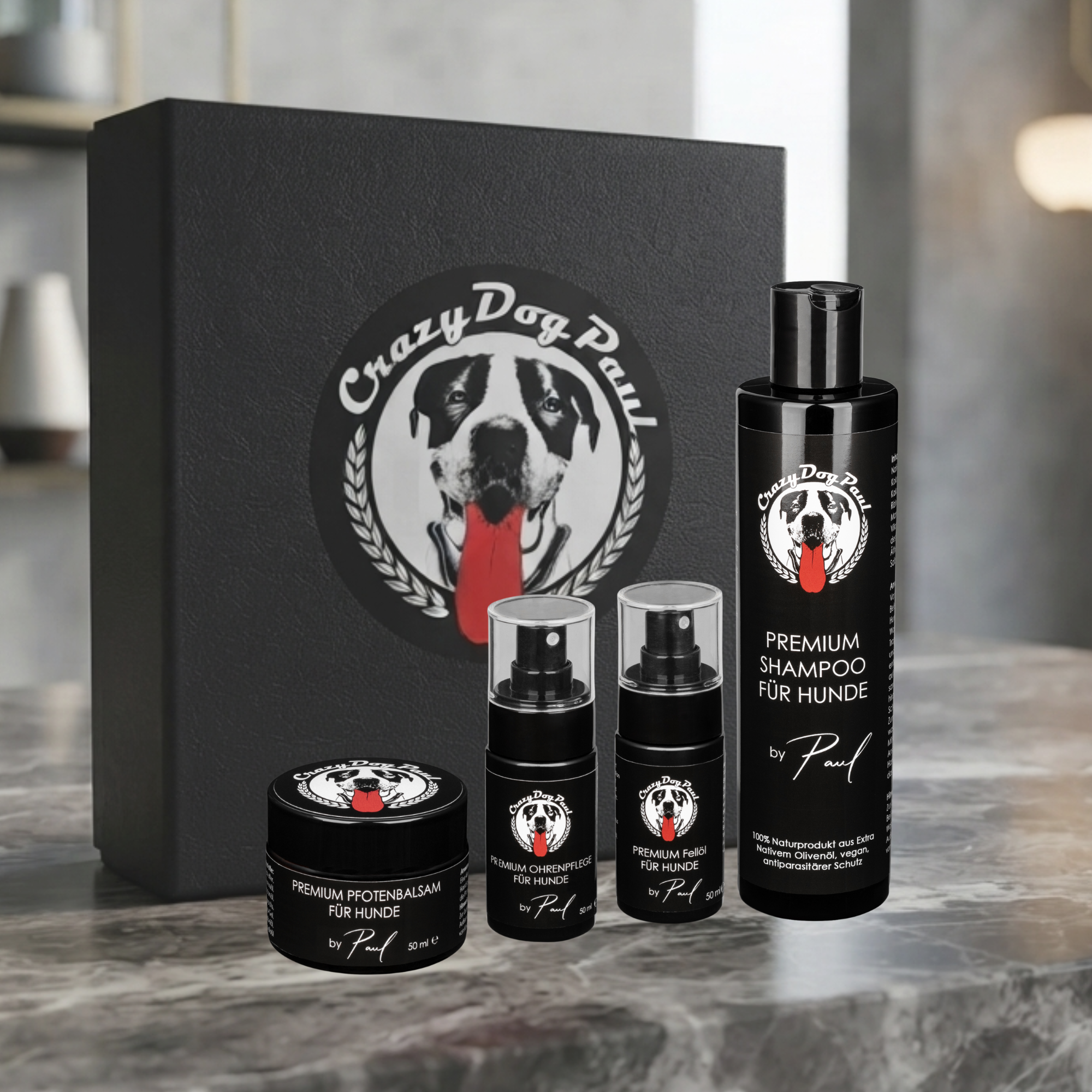 CrazyDogPaul Geschenkbox: ALL IN ONE - im schwarzen Geschenkkarton , ideal für Hundegeburtstage!