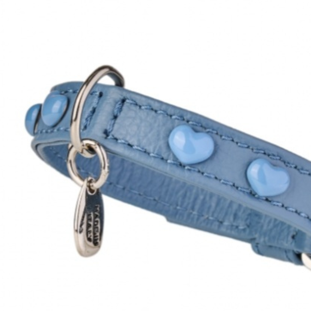 Malucchi Luxus Hundehalsband LE BEBÉ – Blau - Exklusives Lederhalsband für kleine Hunde