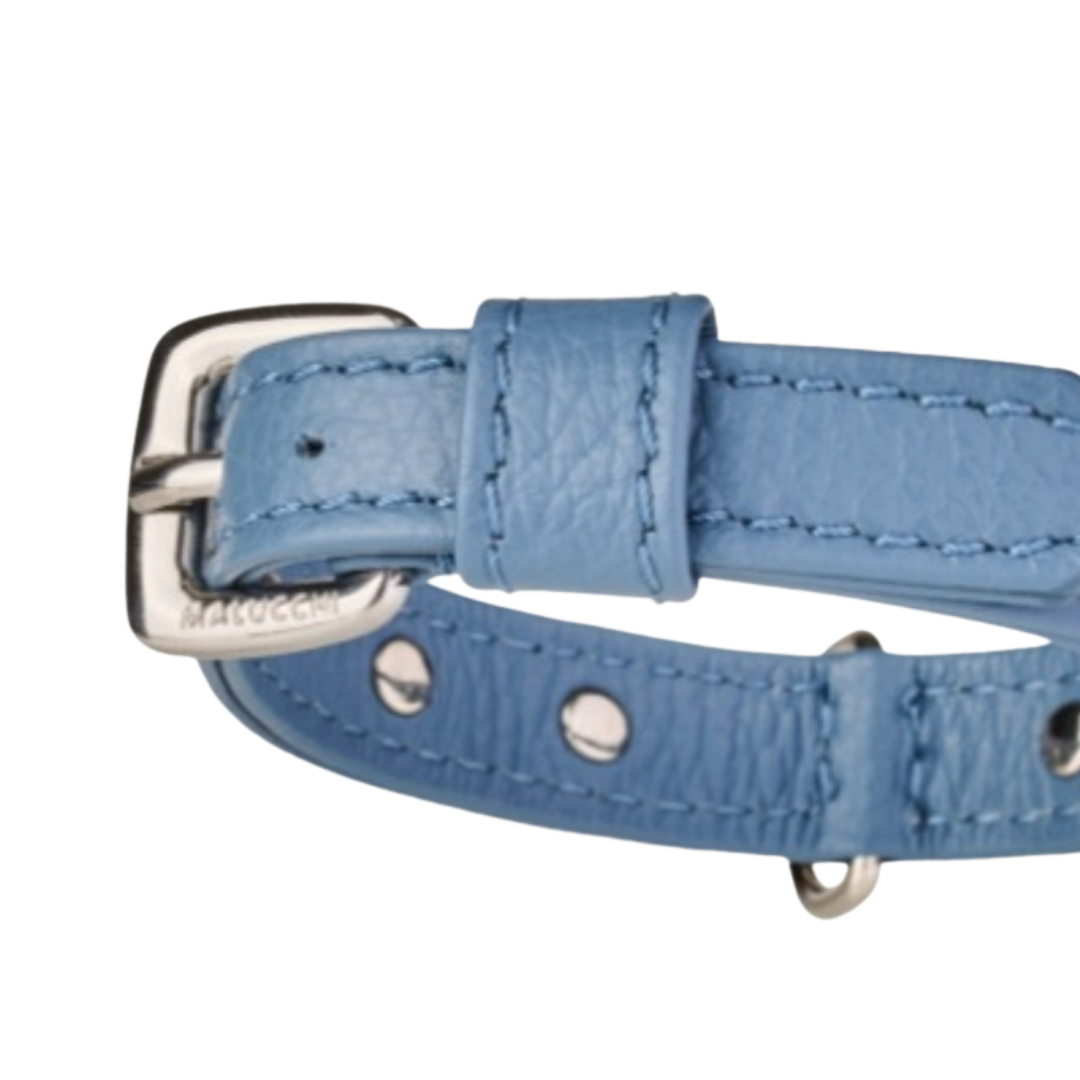 Malucchi Luxus Hundehalsband LE BEBÉ – Blau - Exklusives Lederhalsband für kleine Hunde