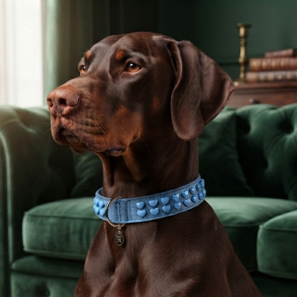 Malucchi Luxus Hundehalsband LE BEBÉ – Blau - Exklusives Lederhalsband für mittel- und große Hunde