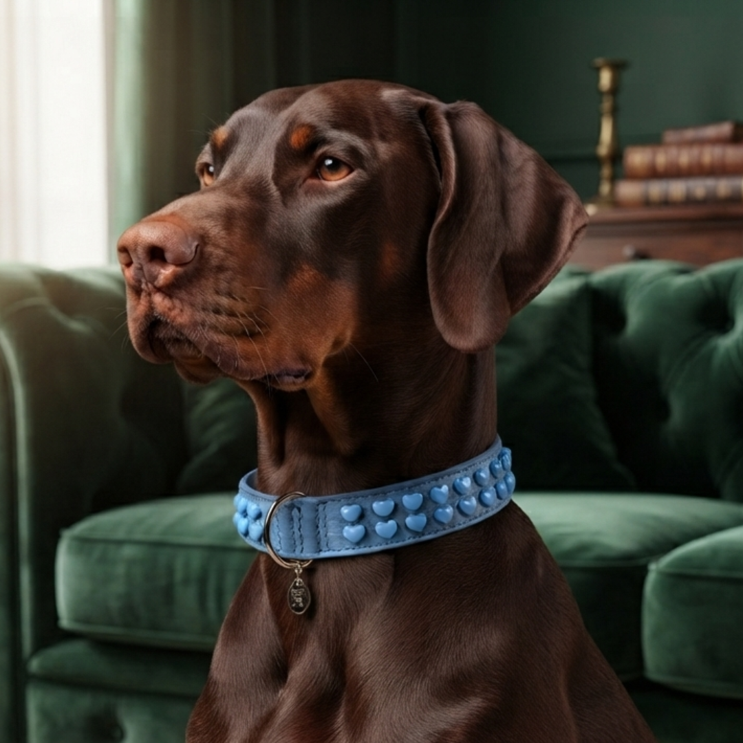 Malucchi Luxus Hundehalsband LE BEBÉ – Blau - Exklusives Lederhalsband für mittel- und große Hunde