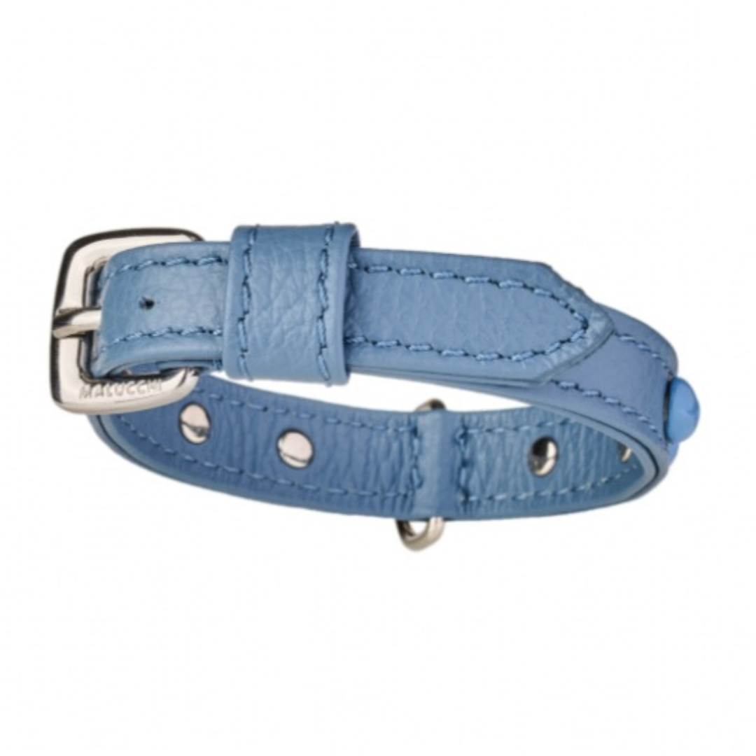 Malucchi Luxus Hundehalsband LE BEBÉ – Blau - Exklusives Lederhalsband für kleine Hunde