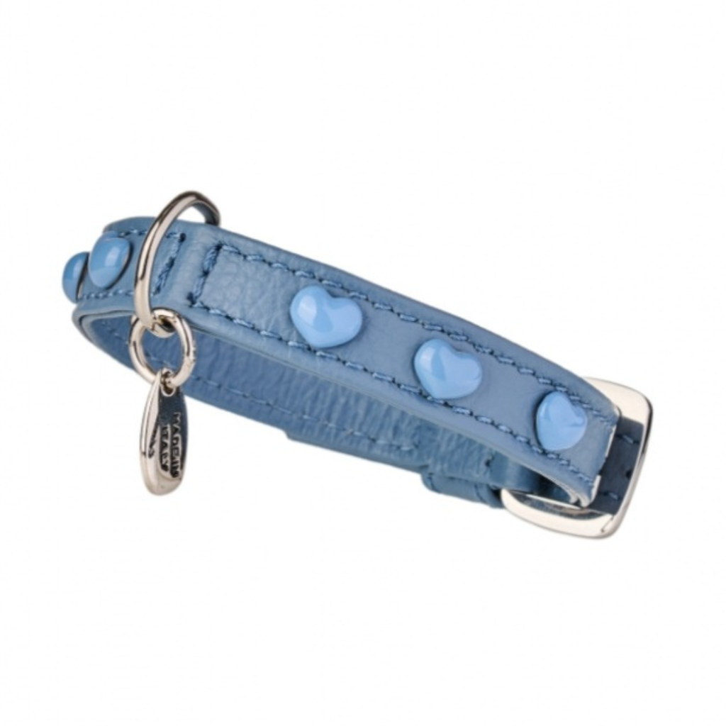 Malucchi Luxus Hundehalsband LE BEBÉ – Blau - Exklusives Lederhalsband für kleine Hunde