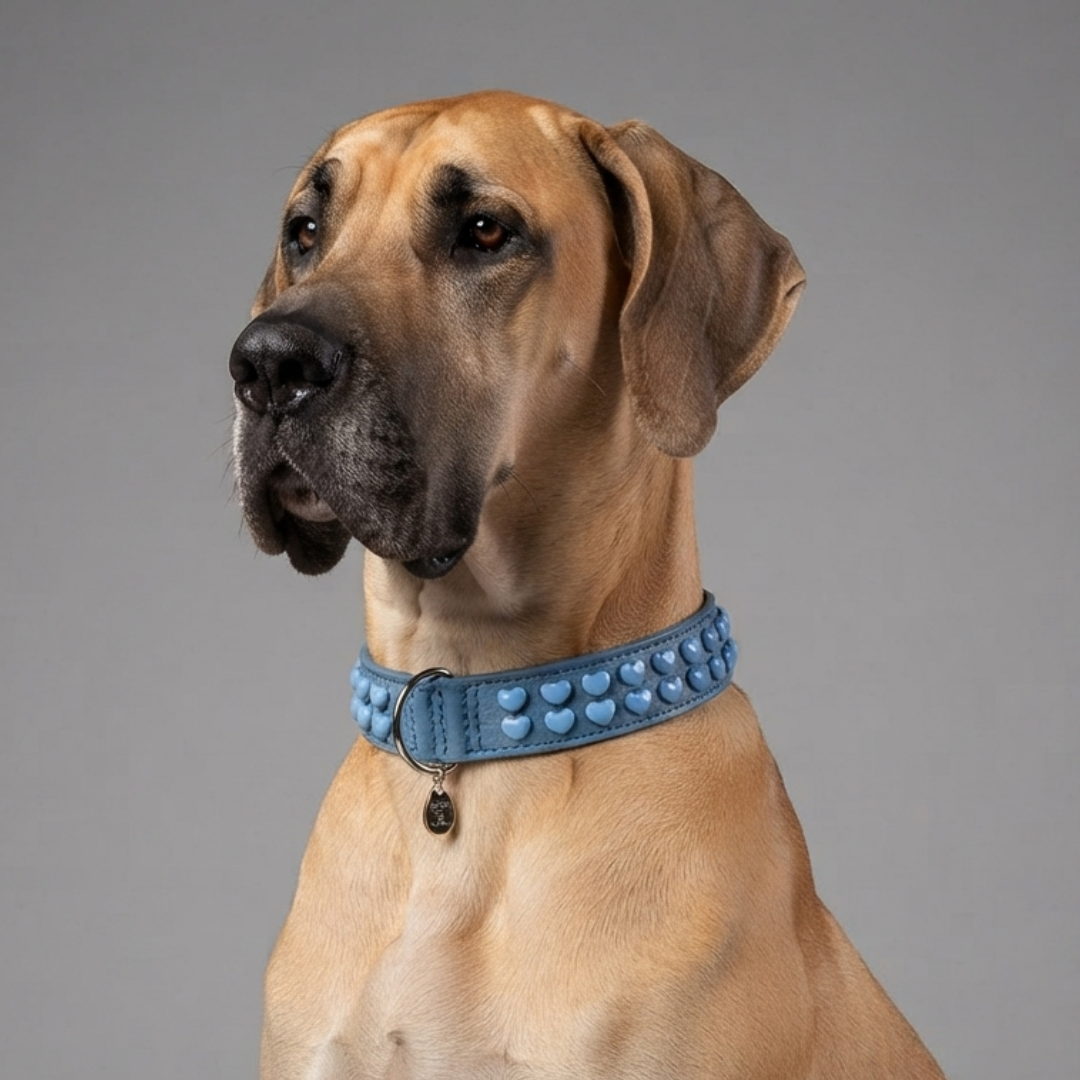 Malucchi Luxus Hundehalsband LE BEBÉ – Blau - Exklusives Lederhalsband für mittel- und große Hunde