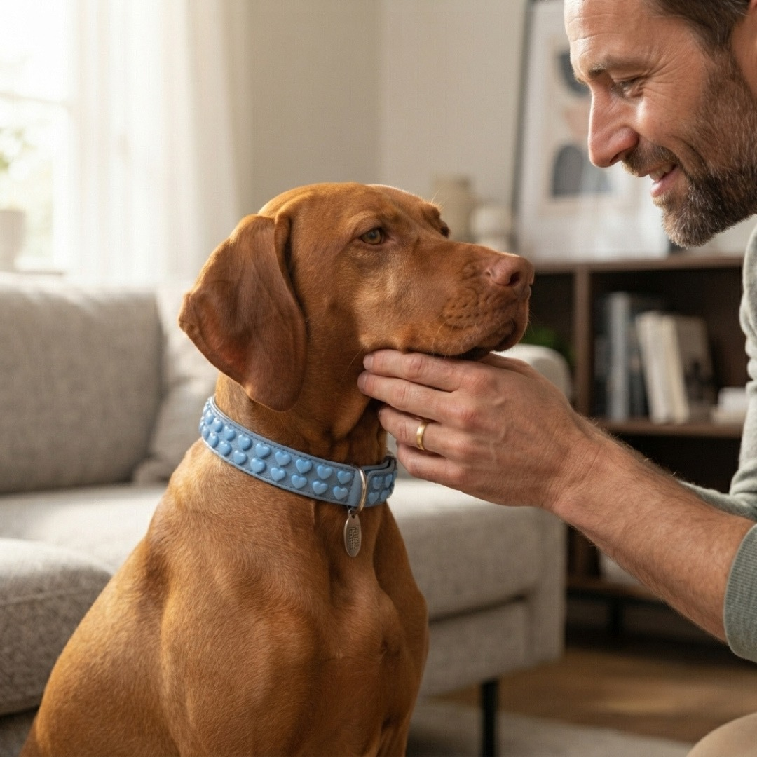 Malucchi Luxus Hundehalsband LE BEBÉ – Blau - Exklusives Lederhalsband für mittel- und große Hunde