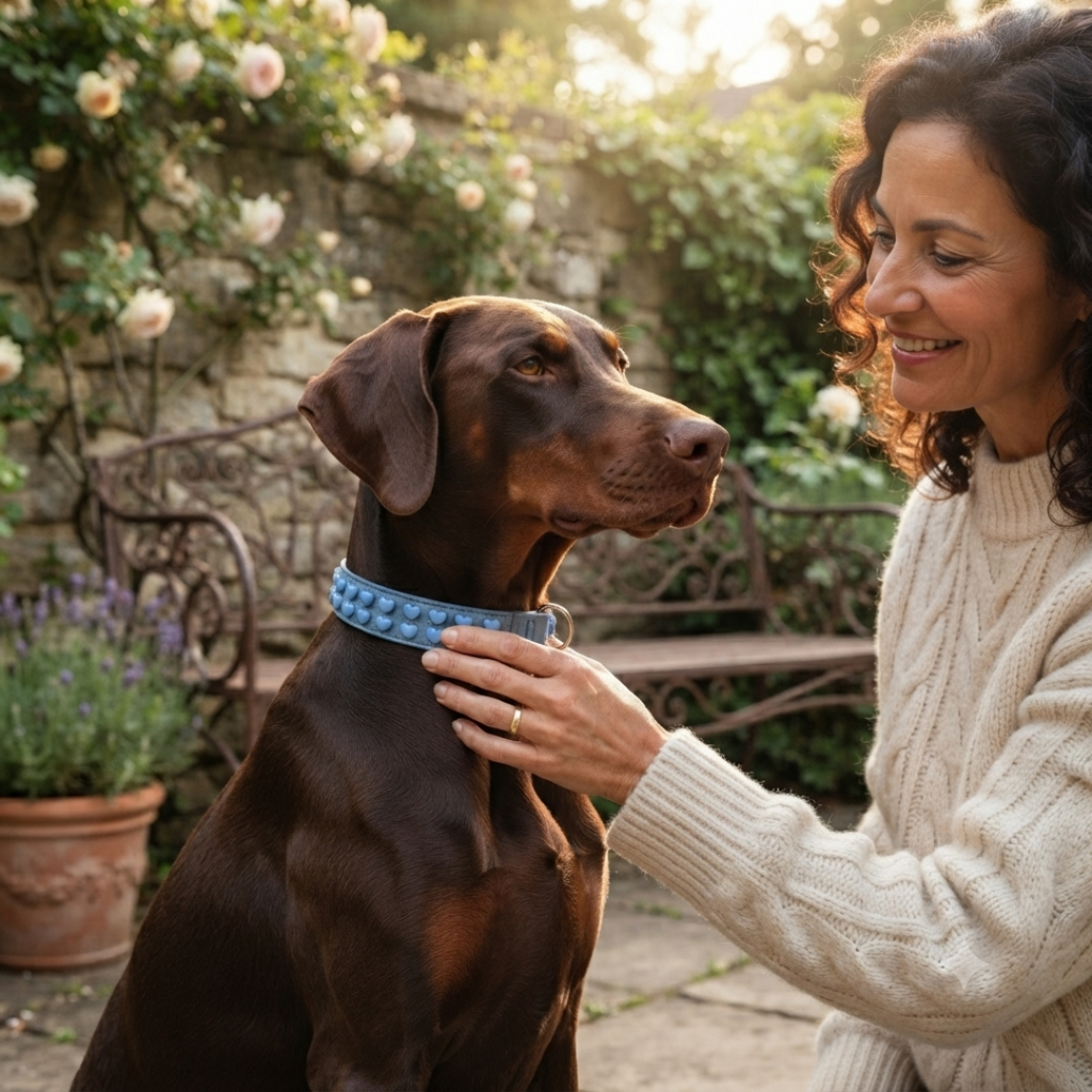 Malucchi Luxus Hundehalsband LE BEBÉ – Blau - Exklusives Lederhalsband für mittel- und große Hunde