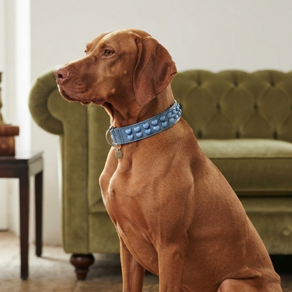 Malucchi Luxus Hundehalsband LE BEBÉ – Blau - Exklusives Lederhalsband für mittel- und große Hunde