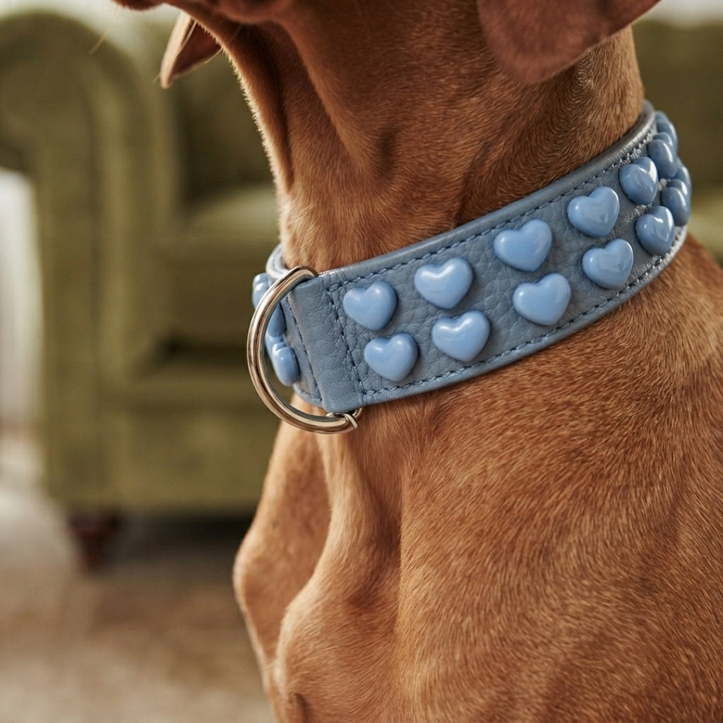 Malucchi Luxus Hundehalsband LE BEBÉ – Blau - Exklusives Lederhalsband für mittel- und große Hunde