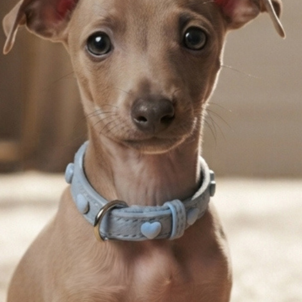 Malucchi Luxus Hundehalsband LE BEBÉ – Blau - Exklusives Lederhalsband für kleine Hunde