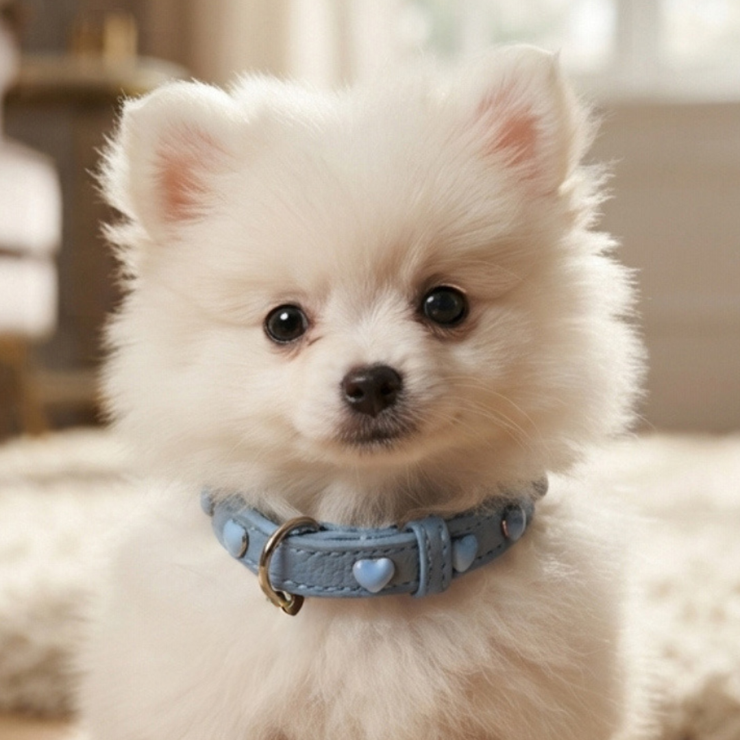 Malucchi Luxus Hundehalsband LE BEBÉ – Blau - Exklusives Lederhalsband für kleine Hunde