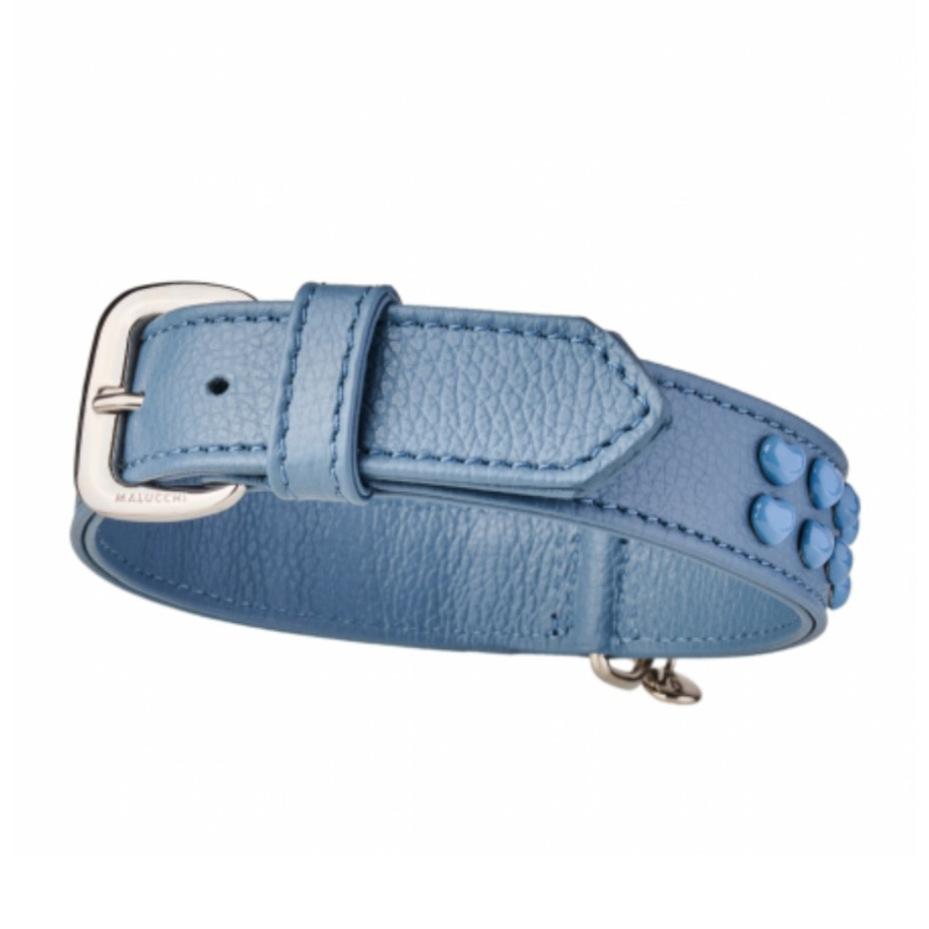 Malucchi Luxus Hundehalsband LE BEBÉ – Blau - Exklusives Lederhalsband für mittel- und große Hunde