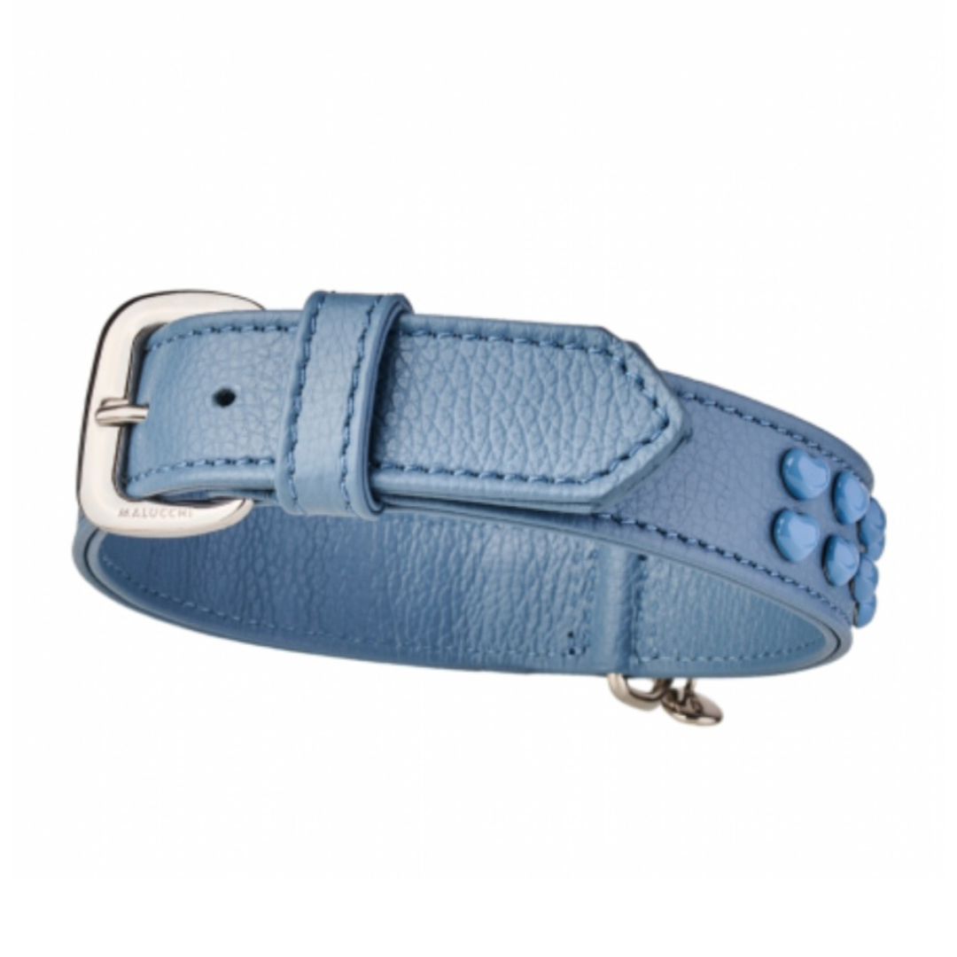 Malucchi Luxus Hundehalsband LE BEBÉ – Blau - Exklusives Lederhalsband für mittel- und große Hunde