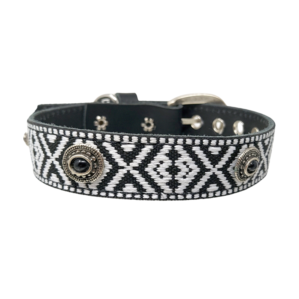 CrazyDogPaul Premium Hundehalsband MEXIKO – Echtes Leder mit edel gewebten Muster