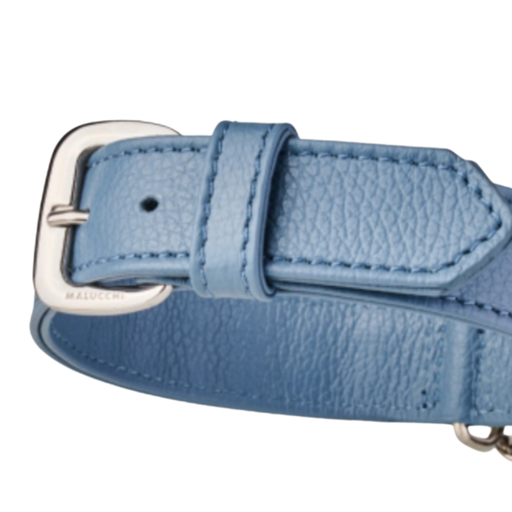 Malucchi Luxus Hundehalsband LE BEBÉ – Blau - Exklusives Lederhalsband für mittel- und große Hunde