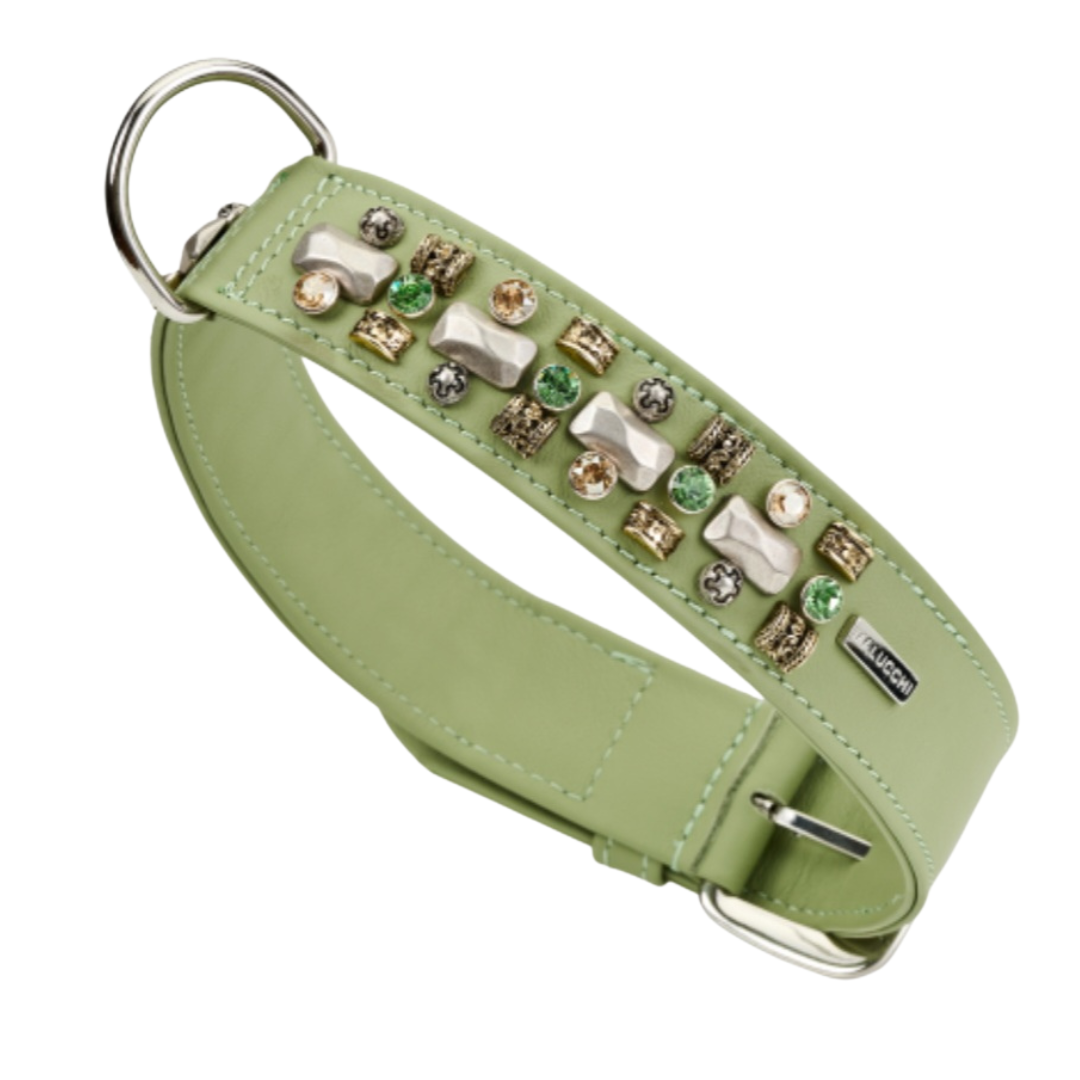 Malucchi Luxus Hundehalsband PETRA Mint-Grün NEU – Handgefertigtes Bullenleder & Swarovski | Oberliga für deinen Hund (Kopie)