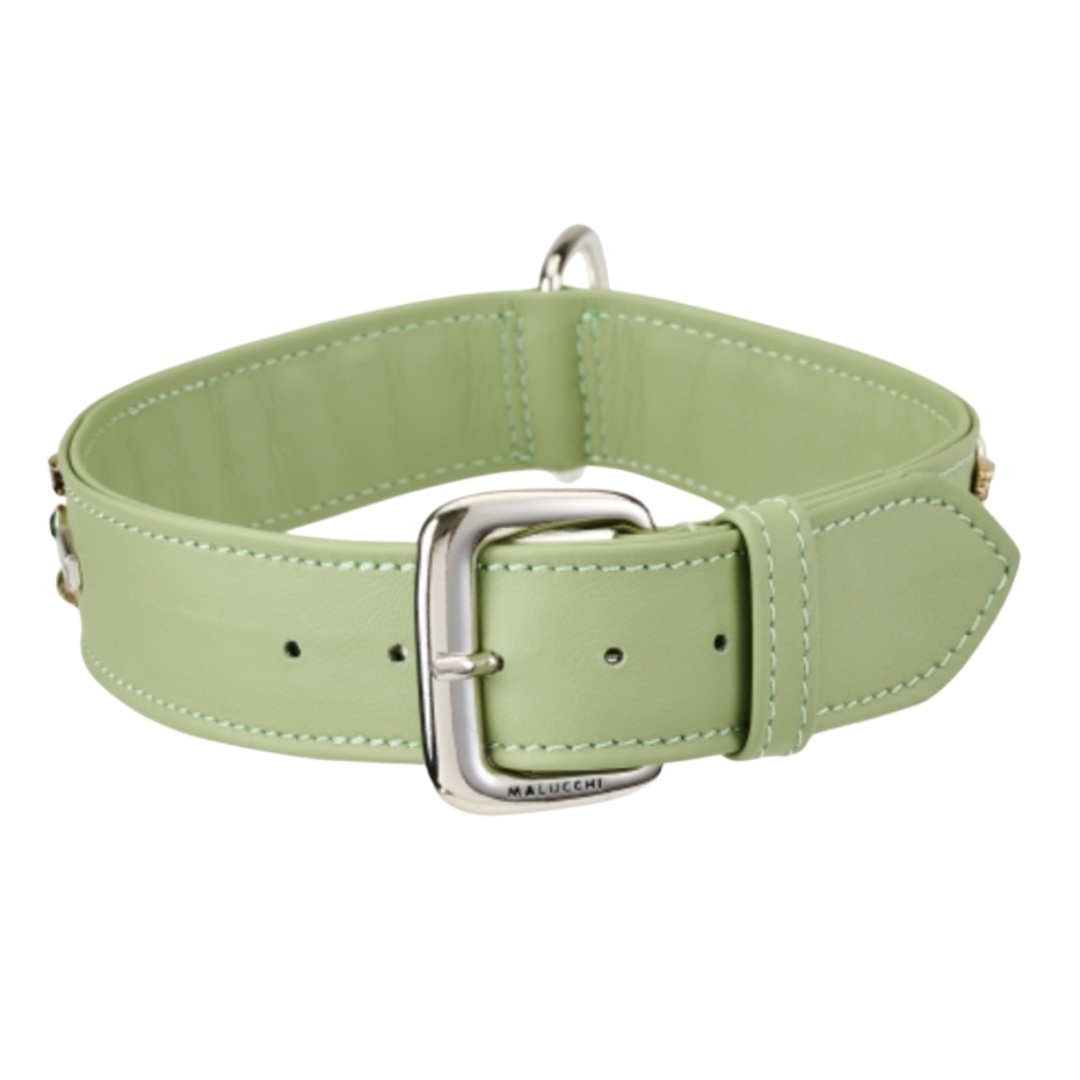 Malucchi Luxus Hundehalsband PETRA Mint-Grün NEU – Handgefertigtes Bullenleder & Swarovski | Oberliga für deinen Hund (Kopie)