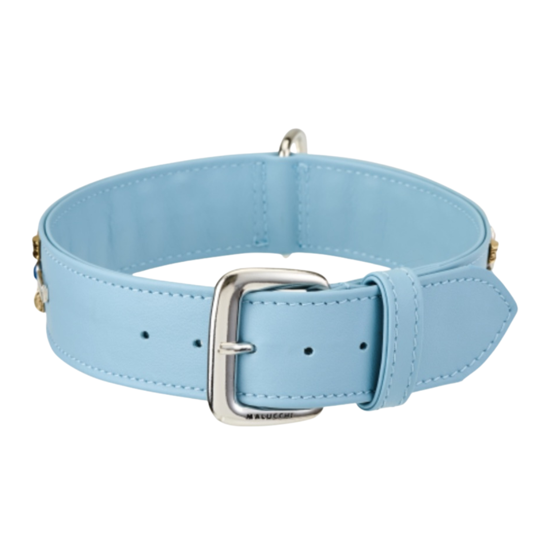 Malucchi Luxus Hundehalsband PETRA Soft-Blau NEU – Handgefertigtes Bullenleder & Swarovski | Oberliga für deinen Hund (Kopie)