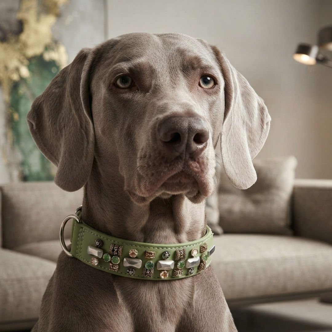 Malucchi Luxus Hundehalsband PETRA Mint-Grün NEU – Handgefertigtes Bullenleder & Swarovski | Oberliga für deinen Hund (Kopie)