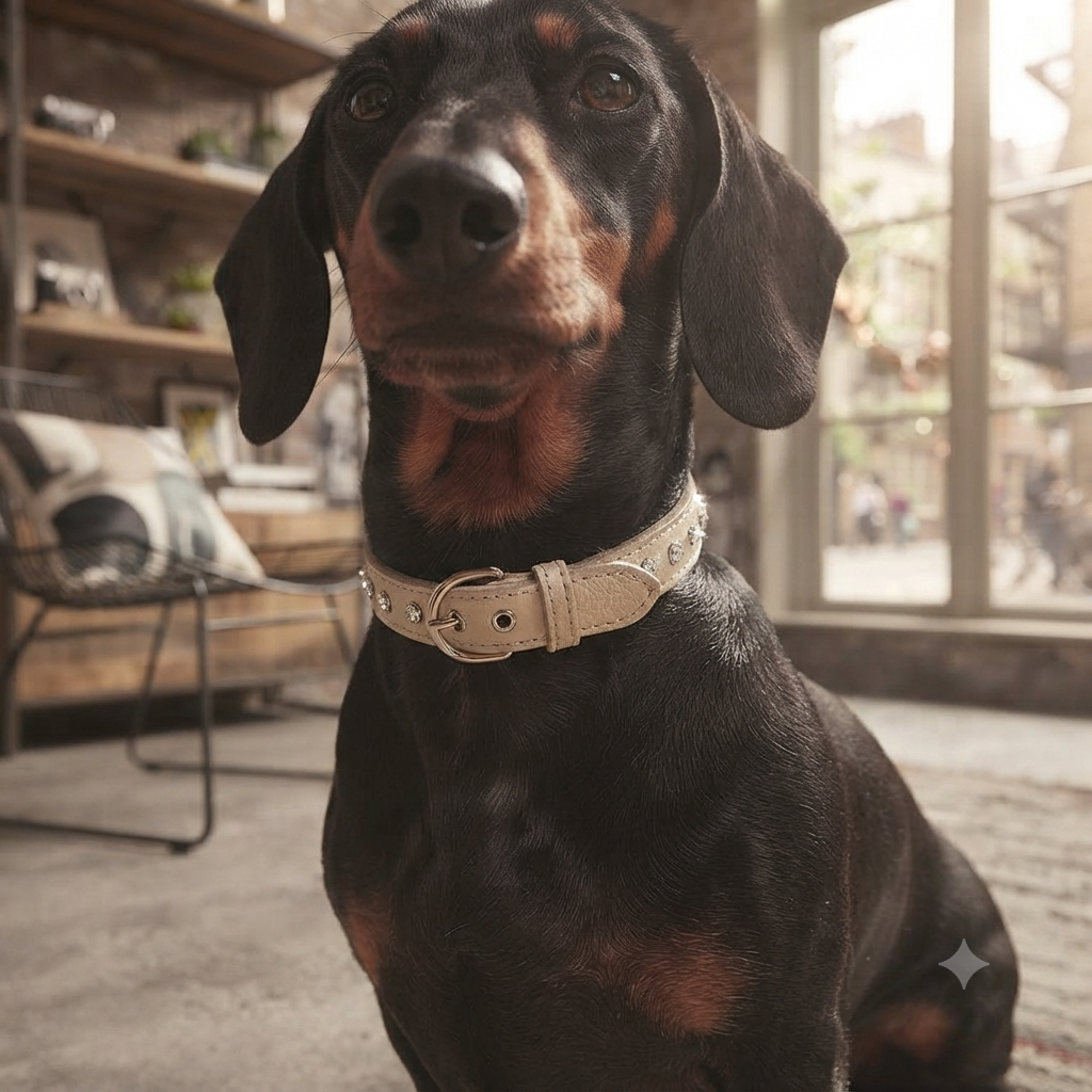 CrazyDogPaul Premium Hundehalsband BRIGHT für kleine Hunde, Breite 2 cm – Luxus-Bullenleder & Swarovski-Steine