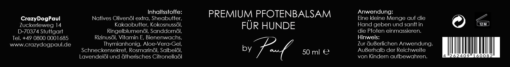 Inhaltsstoffe des CrazyDogPaul Pfotenschutzes mit extra nativem Olivenöl und Lavendel